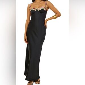 Size large satin floral spaghetti strap maxi dress